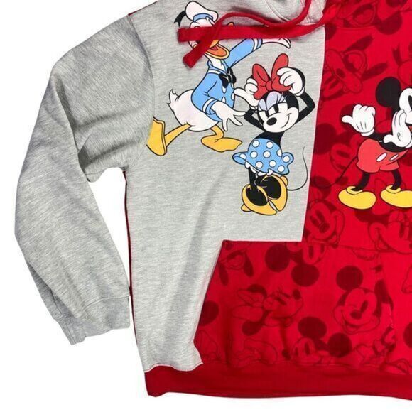 Disney Mickey and Friends Hoodie Womens Size XXL Red Grey Pouch Pocket Pullover - Picture 4 of 13